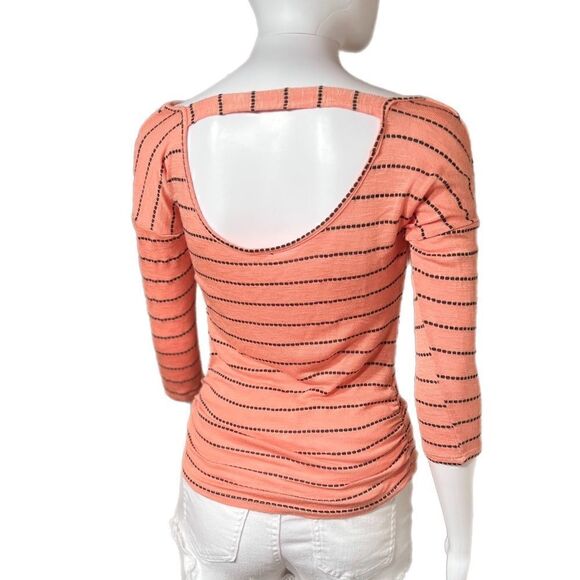 Cowl Neck 3/4 Sleeve Top (Peach/Black) - Picture 1 of 5